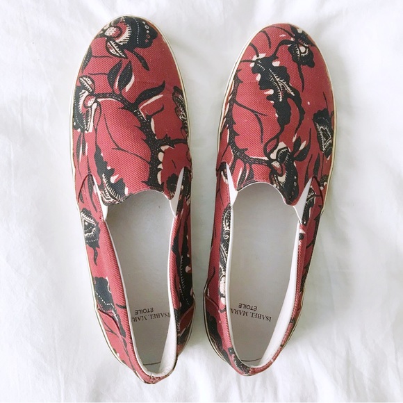 Isabel Marant Flower Rasta Blumy Slip-On Sneakers Claret Red Black White 11 - Picture 11 of 11